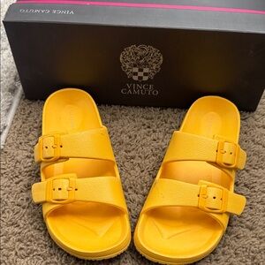 Vince Camuto Vibrant Yellow Buckle Slides